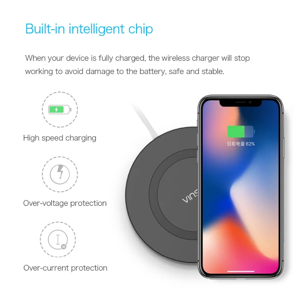 Vinsic 3 катушки Беспроводное зарядное устройство Qi Беспроводная зарядка Pad для iPhone X