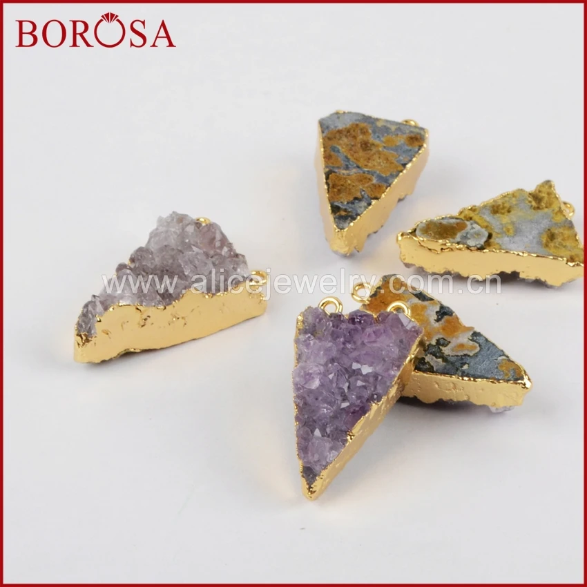 BOROSA 1 шт. друза аметиста треугольник разъем мода Друза золотистого цвета кулон