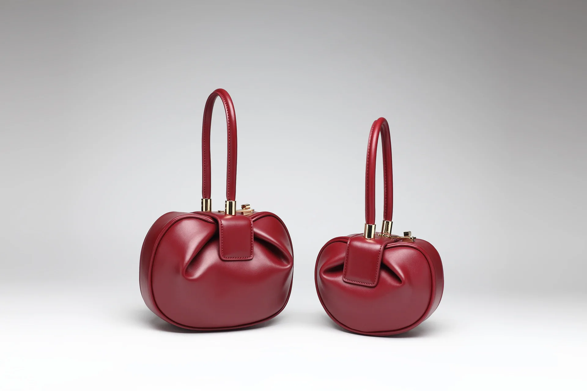 Elegant Genuine Cow Leather Women Round Dumpling Bag Small Clutch Purse Evening Wrist Bag Ladies Top-handle Handbag Classic Hobo