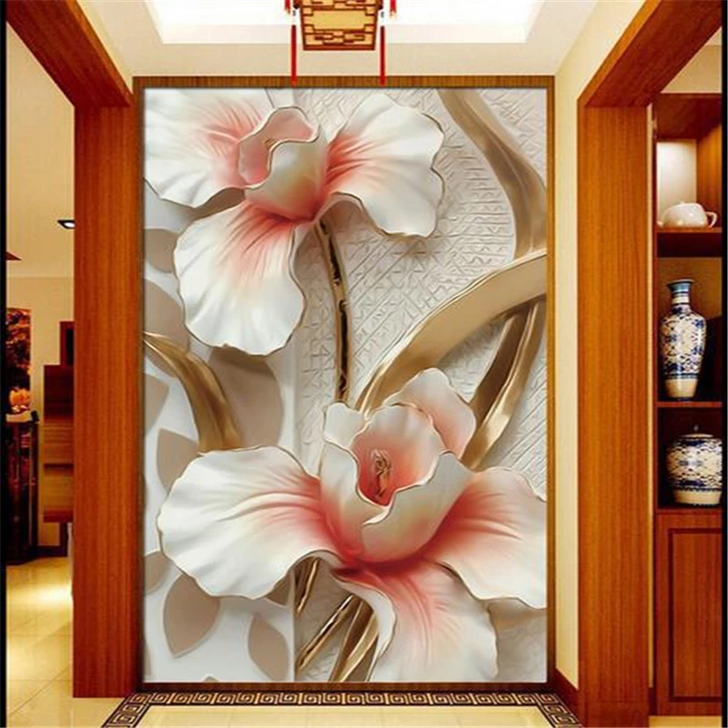 beibehang Mural 3d TV backpack wall paper silk cloth stereoscopic pink flower murals 3d eco-friendly wallpaper for wall 3d room
