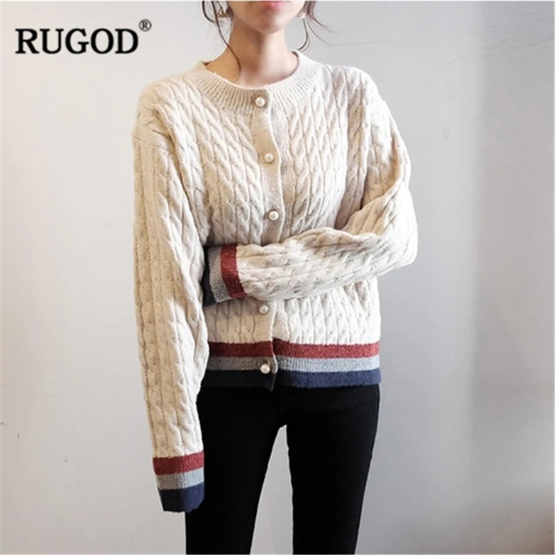 RUGOD 2018 Модный Цветной кардиган в полоску женский элегантный с жемчужинами на