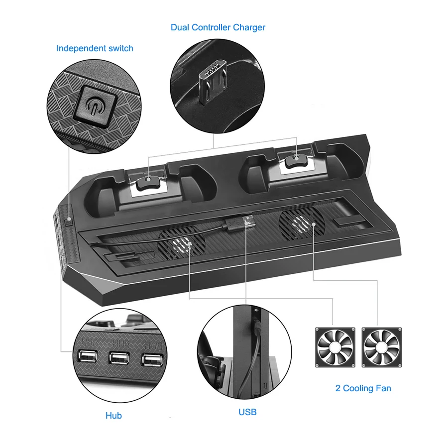 Вертикальная подставка 2 в 1 с зарядной станцией двойным контроллером и 3 портами