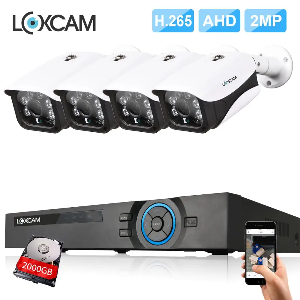 LOXCAM h.265 4Ch HDMI 1080p DVR система 4 шт HD 2.0MP 3000TVL безопасности 1080P комплект