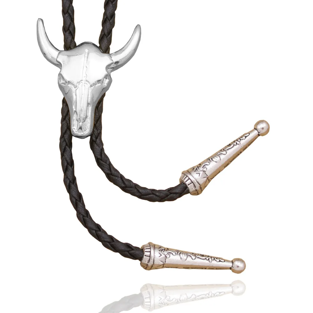 Галстук Western Texas Longhorn Buffalo Steer из коровьей кожи с черепом для Родео боло винтажное