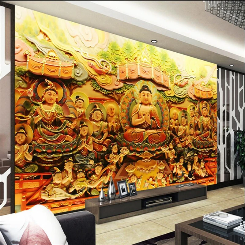 Beibehang пользовательские 3d обои китайские стерео рельефные Будды фон для