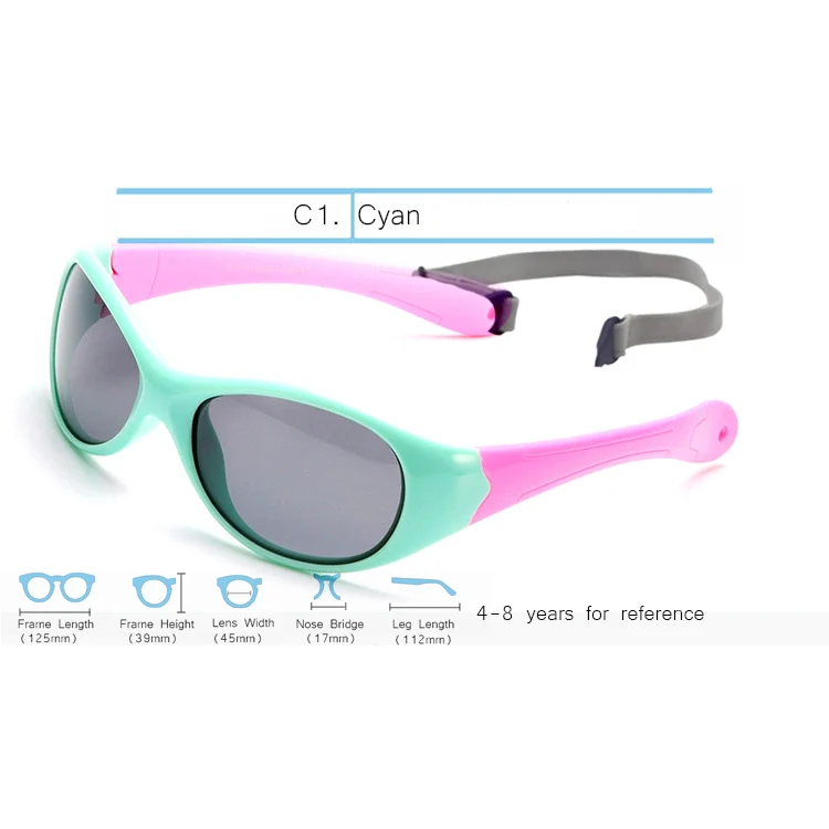 Cyan-Large IVSTA 0-3 детские солнцезащитные очки дети 4-8 с ремешком солнцезащитные очки для детей Девочки Мальчики гибкие силиконовые TR90 резиновые поляризованные UV400 - Цвет линз: Cyan-Large