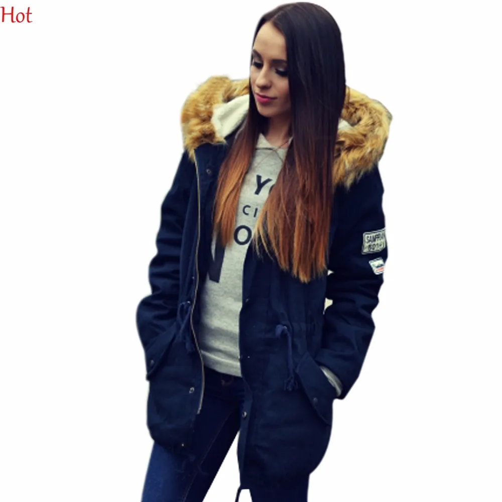 Лидер продаж модные женские зимние пальто с меховым воротником куртка капюшоном