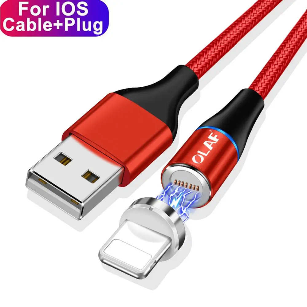 Олаф светодиодный магнитный кабель 3A для iPhone samsung huawei Xiaomi Micro usb type c Quick Charge 3,0 Быстрый Магнитный usb-кабель для зарядки - Цвет: For iPhone Red
