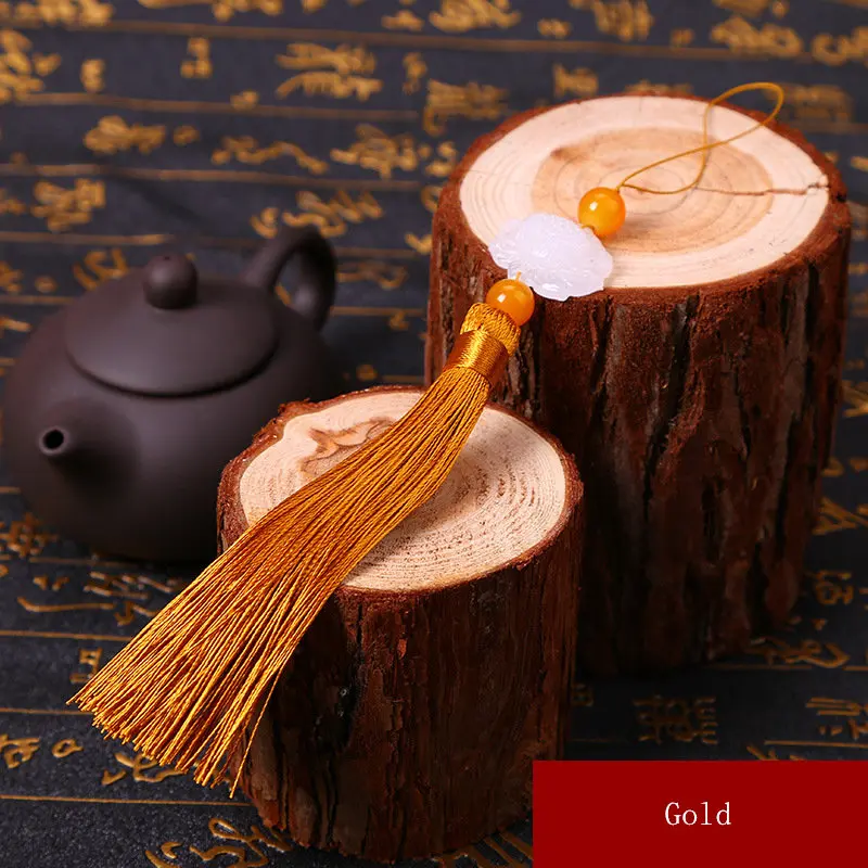 Gold 2 шт Многоцветный белый нефритовый Лотос кисточки DIY ювелирные шторы одежды декоративные аксессуары ключ автомобиля сумка Подвеска для изготовления кисточки - Color: Gold