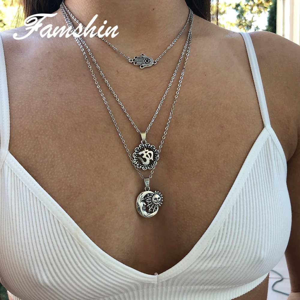 FAMSHIN модное многослойное ожерелье с подвеской в виде пальмы богемное