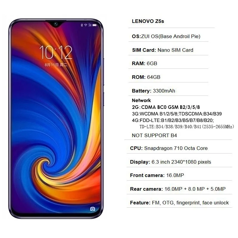 Глобальная версия Lenovo Z5S Смартфон Android 9 0 мобильный телефон 6 ГБ ОЗУ 64 Гб ПЗУ Snapdragon