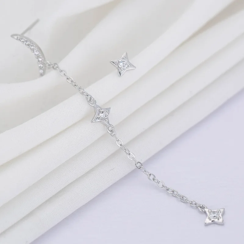 

Wholesale Silver Earrings Moon Star Asymmetric 925 Sterling Silver Stud Earrings For Women Good Jewelry Brincos