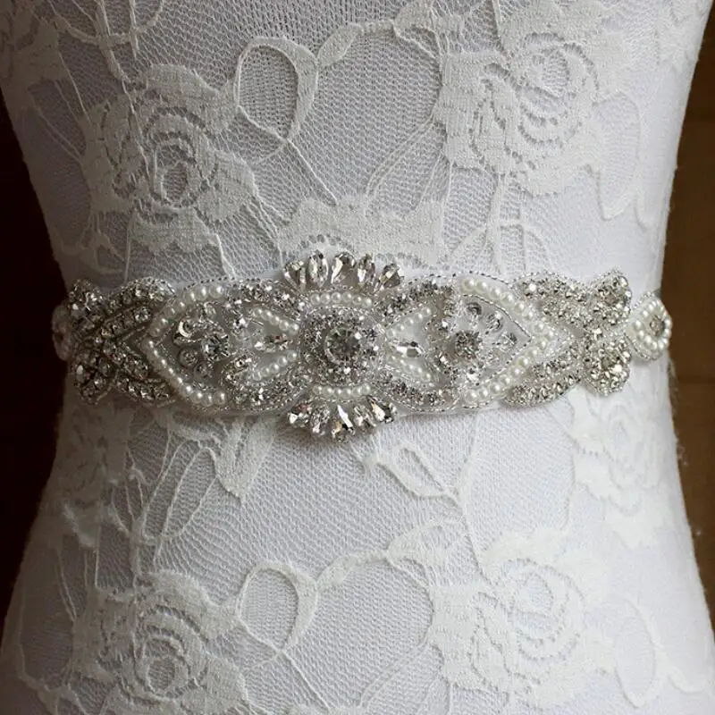 

SLBRIDAL Wedding Accessories Crystal Wedding Belt Satin Rhinestone Evening Prom Dress Belt Bridal Ribbon Sash Bridesmaids Women
