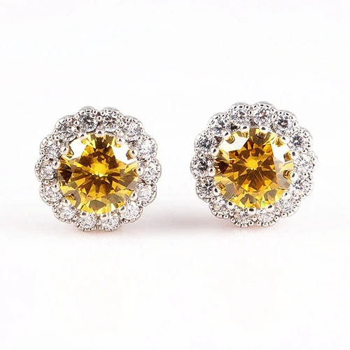Цвет: желтый New Arrival Stud Earrings For Women Fashion 925 Sterling Silver Jewelry Earing With Ruby Stones Engagement Party Accessories - Цвет камня: Цвет: желтый