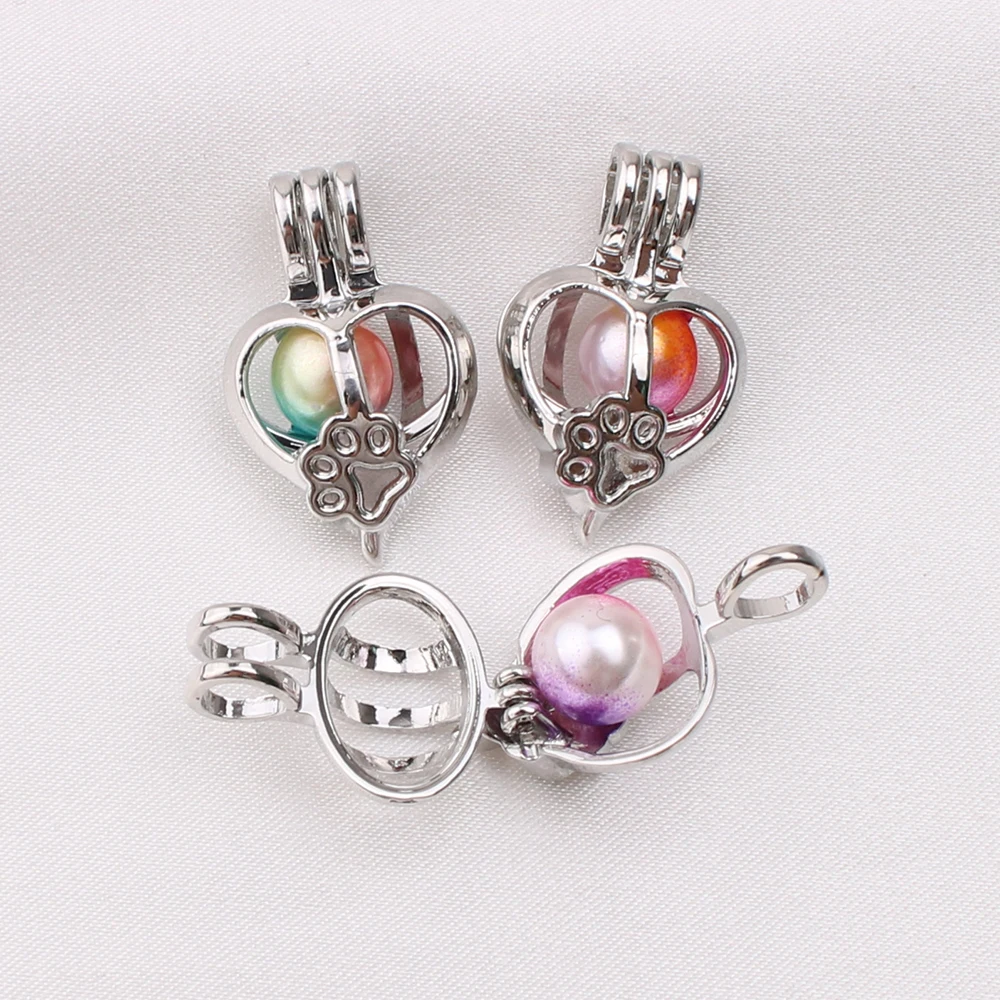 10pcs Mini Heart Shape Dog Paw Pearl Cage Pendant Essential Oil Diffuser Bead Lockets Necklace Charms for Oyster | Украшения и