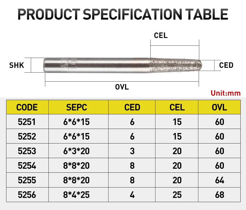 HUHAO 1PC Sintered CNC Stone Carving Bits Deep Embossed Engraved Granite Diamond Metal Powder Engraving Machine Tool