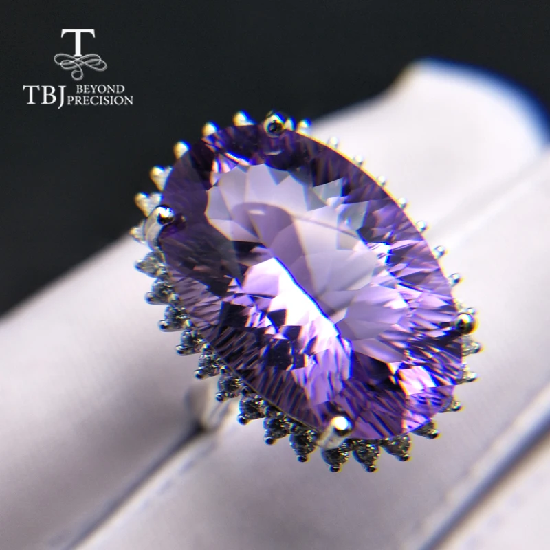 TBJ, большое блестящее натуральное необычное ограненное бразильское кольцо хорошего цвета, чистый аметист, драгоценный камень, серебро 925 пробы, хорошее ювелирное изделие для женщин, подарок