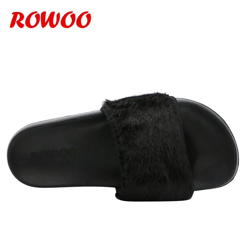 Сланцы женские из искусственного меха роскошные сандалии с открытым носком