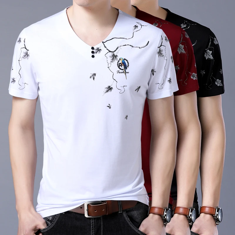 

Chinese style business casual fashion boutique short sleeve t shirt Summer 2018 New quality mercerized cotton t shirt men M-XXXL