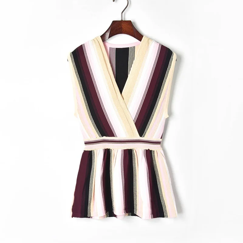 Подиумный дизайнерский комплект из двух предметов женский 2019 Полосатый