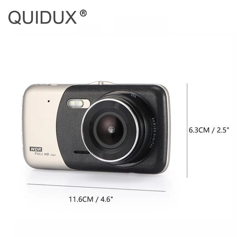 QUIDUX Dash cam Автомобильный видеорегистратор с двойным объективом 4 дюйма Full HD 1080P
