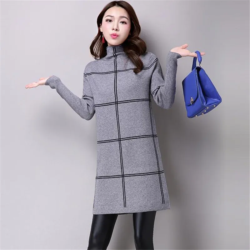 2018 осенне зимнее платье свитер женское облегающее в клетку Элегантное