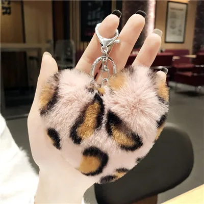 Pink heart Искусственный мех кролика мяч цепь с ключом помпон Leopard плюшевое сердце брелок Pom круглый шар брелок автомобиль сумка брелок подарок chaviro - Цвет: Pink heart