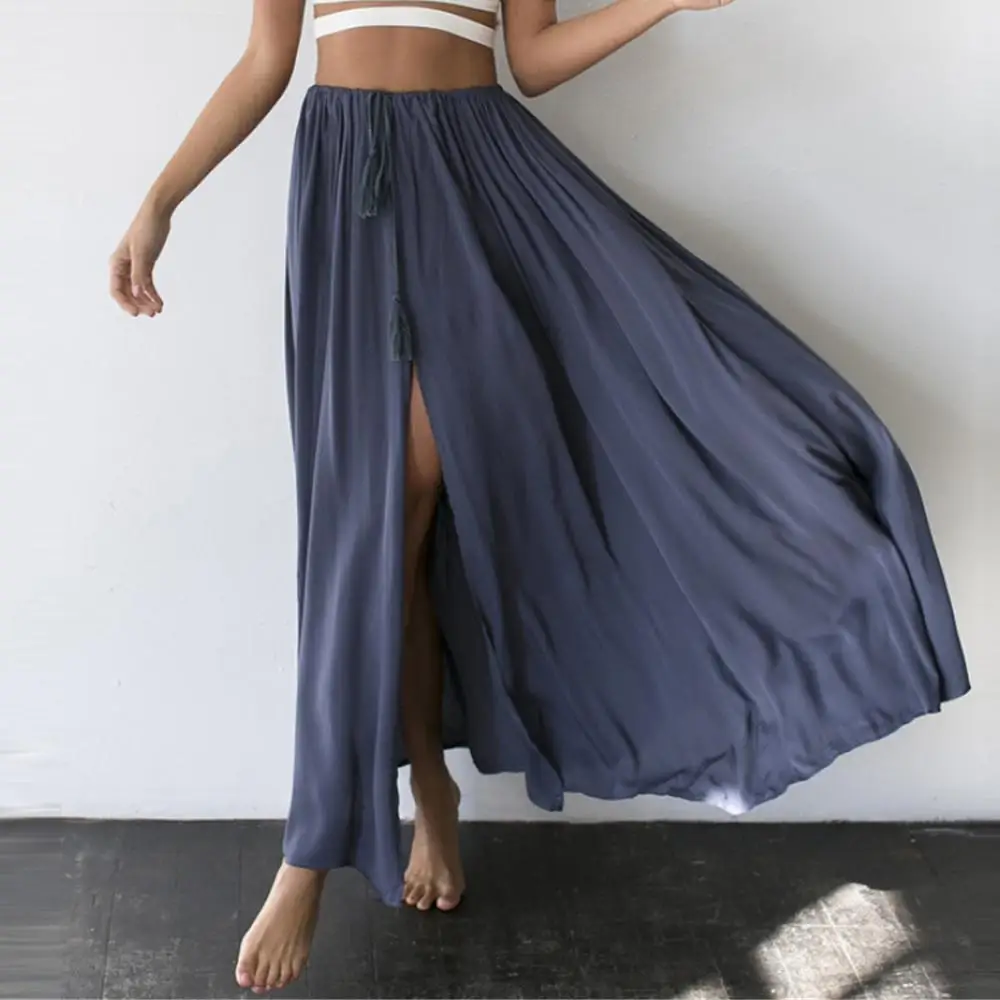 Fashion Women Summer Skirt Casual Chiffon BOHO Ladies Solid Gypsy Long Maxi Full | Женская одежда