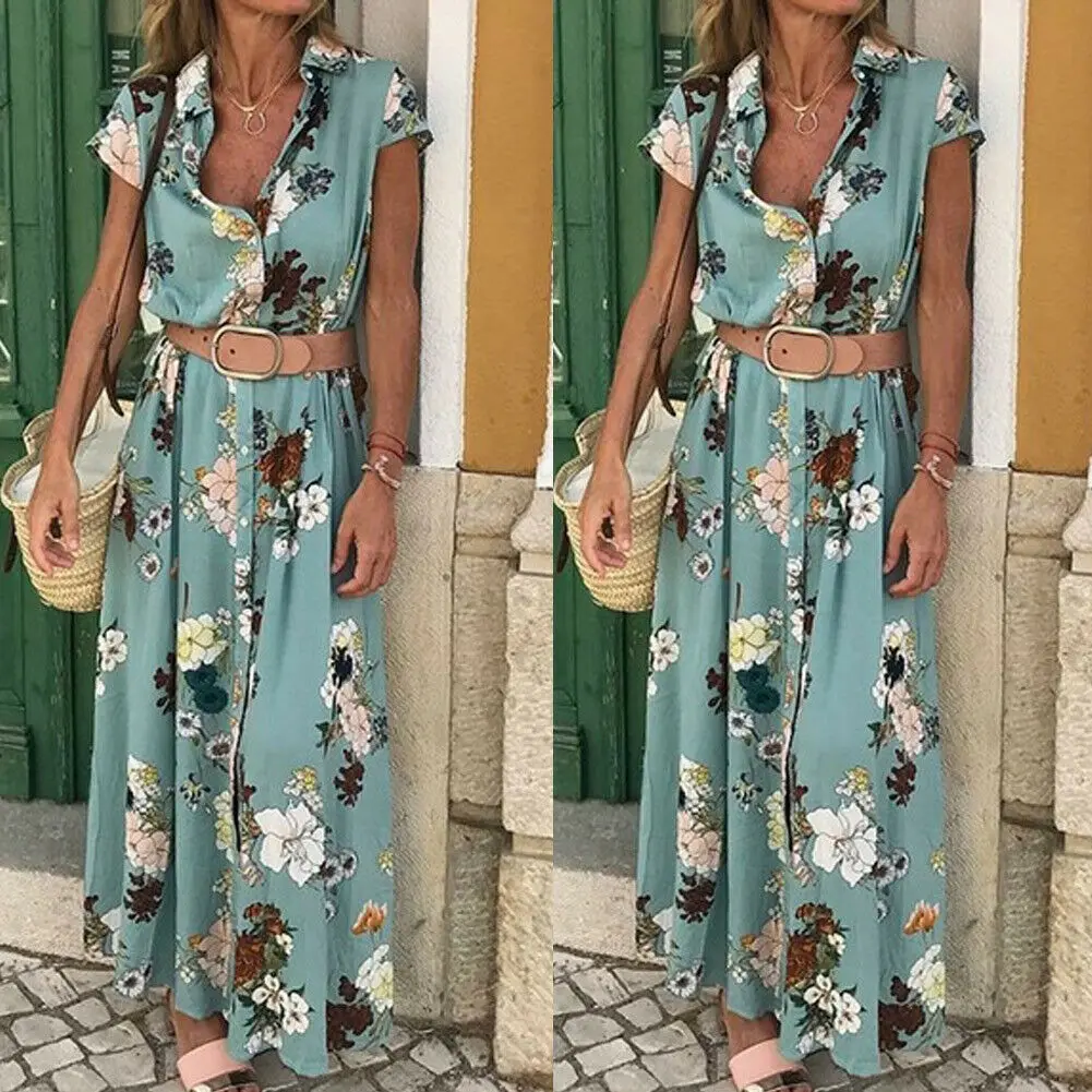 Женское длинное пляжное платье рубашка Boho элегантный вечерний сарафан с