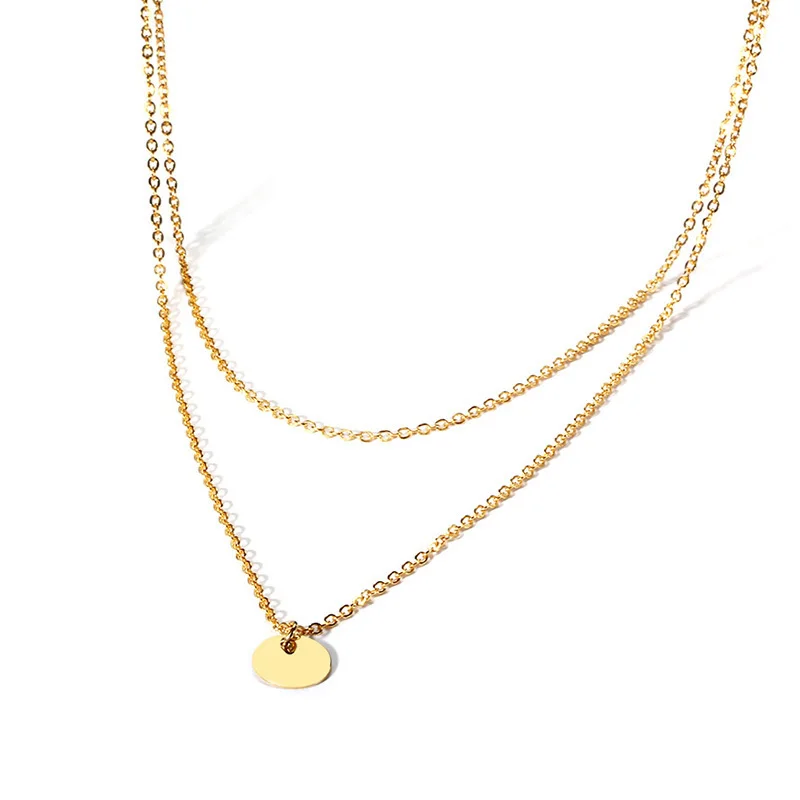 Personalised Layered Disc Chain Necklace for Woman Gold Tone Stainless Steel collares mujer Vogue Jewelry Womens Accessories | Украшения и