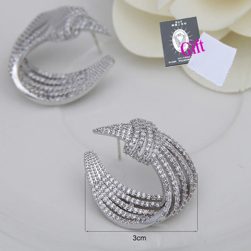 Модные Белые Цвет кубический цирконий CZ Серьги гвоздики акцентом Вдохновленный