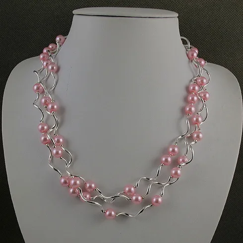 

Unique Pearls jewellery Store,3rows Tube Silver Pink Color Shell Pearl Necklace,Magnet Clasp,Charming Girl Wedding Gift