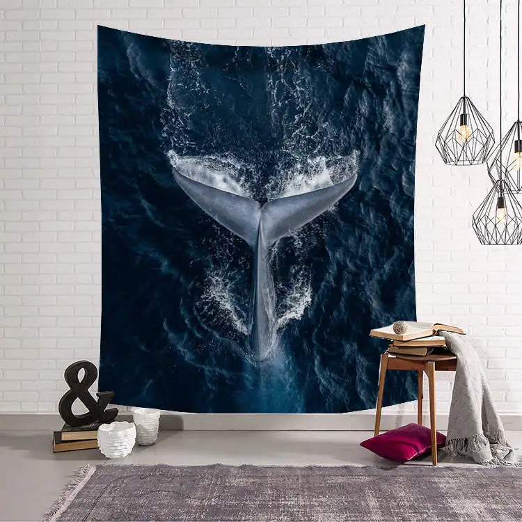 Ocean Whale Wall Hanging Tapestry Picnic Mat Sunset Wave Printing Carpet Polyester Material Theme Hotel Bedroom Decoration | Дом и сад