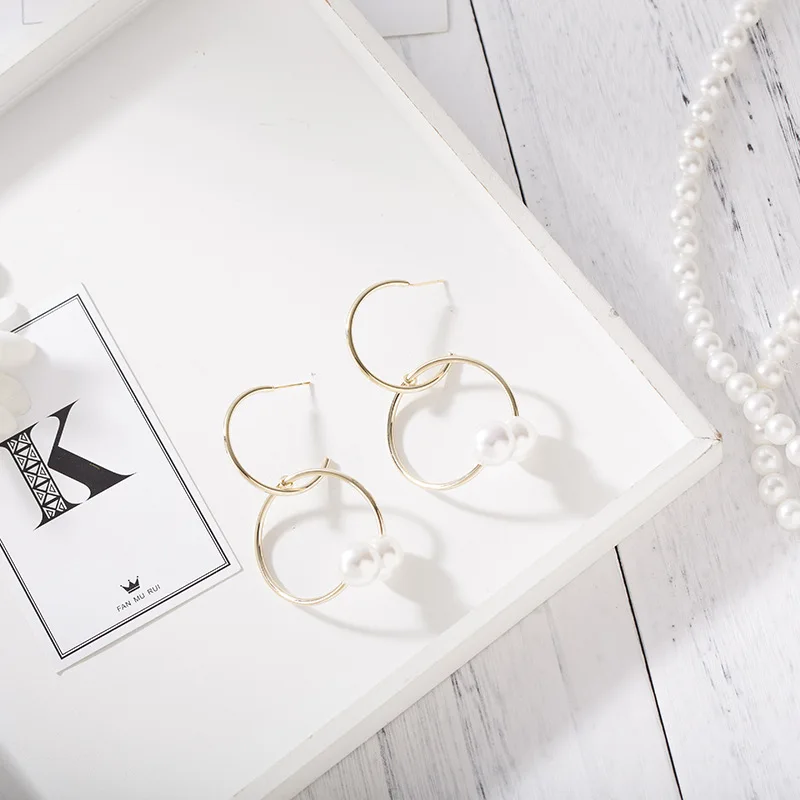 Жемчужные темпераментные геометрический Глянцевая серьги иглы сережки |