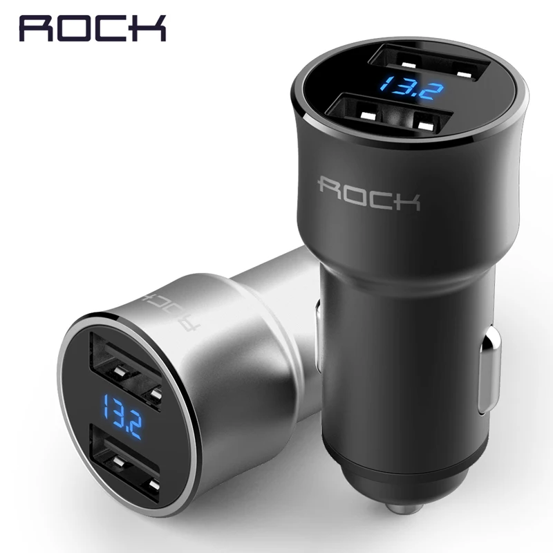 Rock H2 5V3.4A автомобильное зарядное устройство с цифровым дисплеем Цифровое двумя usb