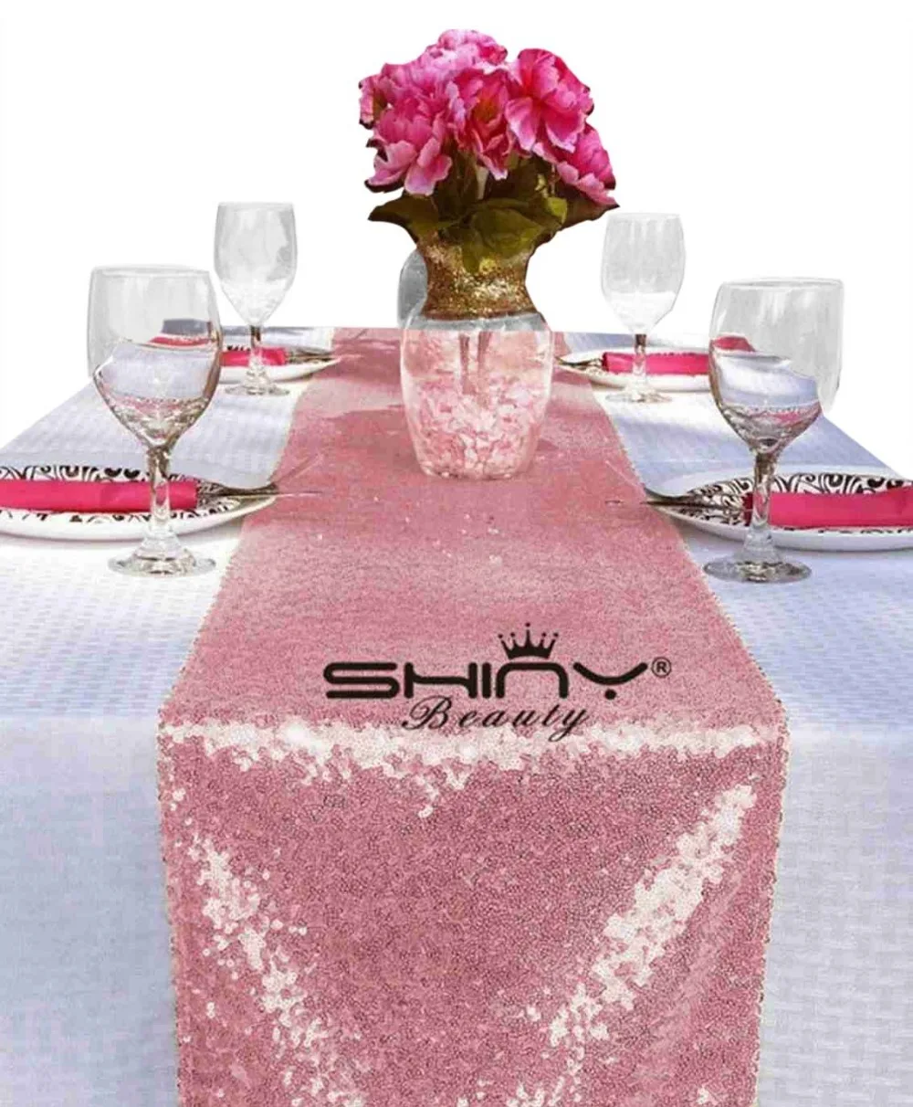 ShinyBeauty розовое золото блесток настольная дорожка 12x72in оптовая продажа ткань с