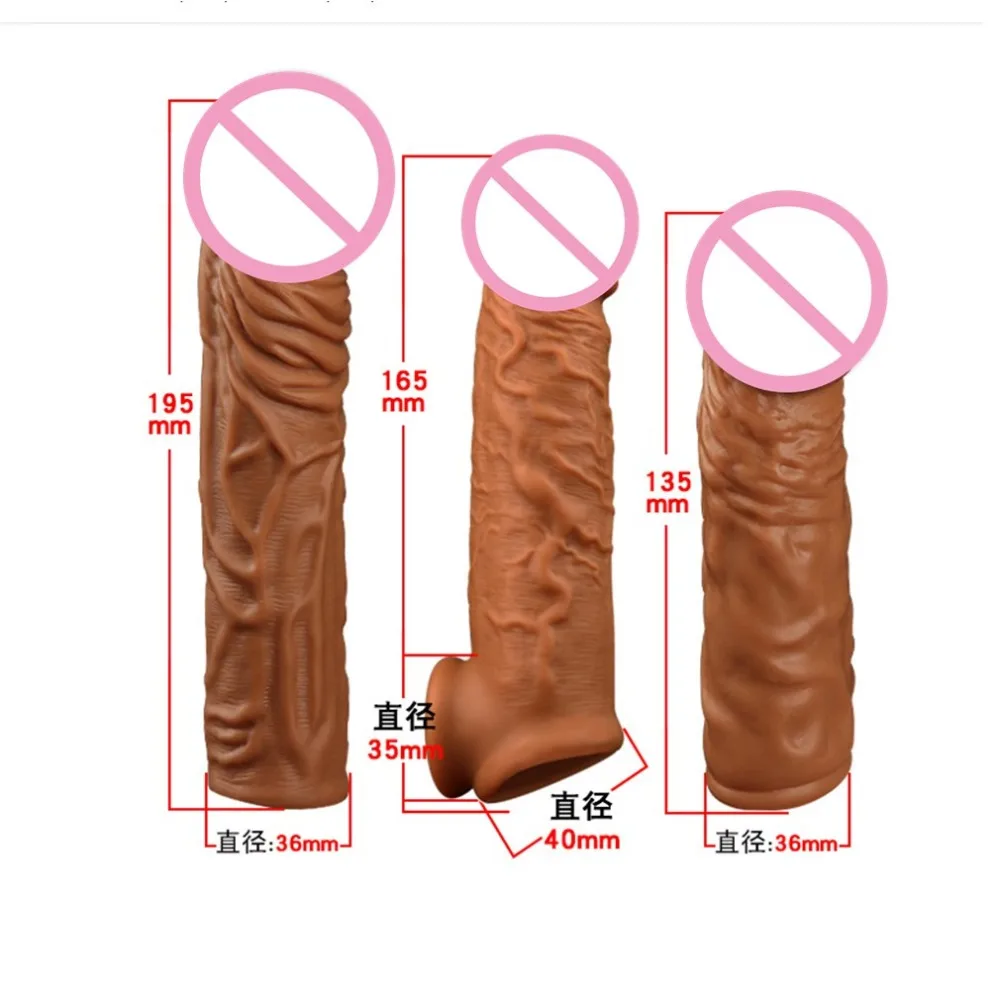 

Realistic Condom Reusable Penis Sleeve Enlargement Condoms Male Cock Extender Dildo Enhancer Intimate Goods Sex Toys For Men