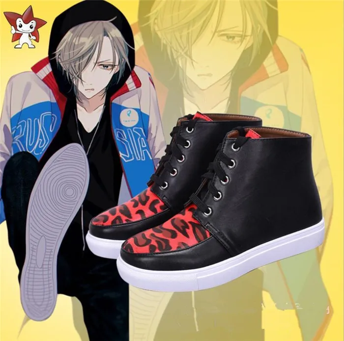 Yuri!!! on Ice Cosplay Shoes Plisetsky Yuri Red Leopard Print Lace up Sneakers Boots A525 | Тематическая одежда и униформа