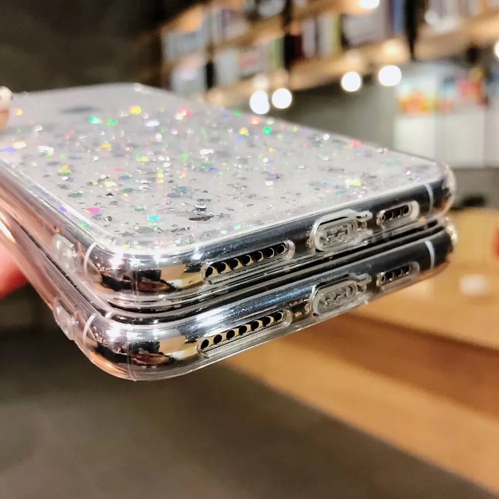 Прозрачный чехол LOVECOM с блестками и звездами для iPhone 12 Mini 11 Pro Max XR X XS 7 8 6 Plus мягкий