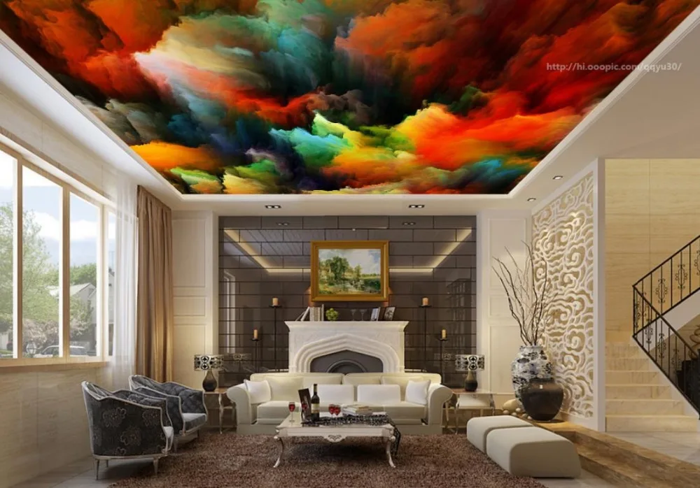 Фото обои абстрактные цветные облака 3d потолочные для гостиной|ceiling wallpaper|wallpapers for