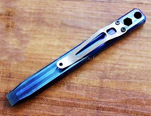 Titanium TC4 мм 124 мм длинные 74 мм толщиной EDC Prybar Cowbar Прай бар с зажимом 50 г с шестигранным гаечный ключ измельчители обработки - Цвет: Blue with Clip