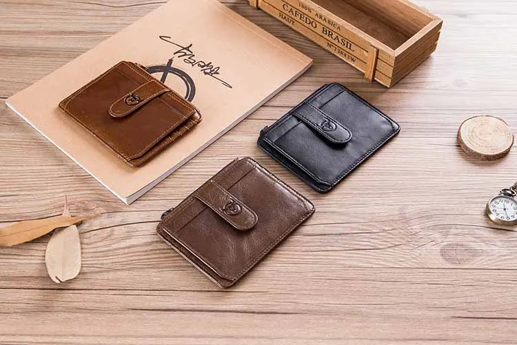 Кошелек BULLCAPTAIN RFID из натуральной кожи, держатель для карт и удостоверений личности, блокирующий держатель для карт на молнии, кредитный бумажник для карт, мини тонкий мужской бизнес