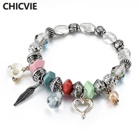 chicvie love flower stainless steel crystal beads bracelets bangles for women charms bracelet custom boho bracelets sbr180015