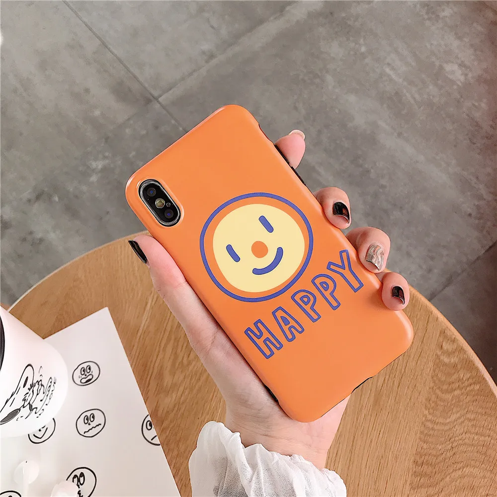 Summer Fresh Orange Smiley face Soft IMD Phone Case for Iphone 7 7plus 6s 8 Xs Max XR Anti-knock pink Solid Candy Tpu Cover |