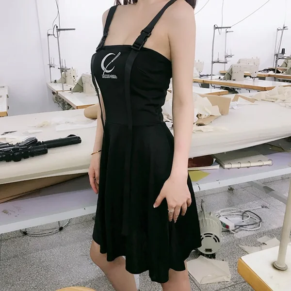Summer Women Black Dress Vintage Sexy Punk Sleeveless Dark Gothic Backless Embroidery Moon Dresses for Girl | Женская одежда