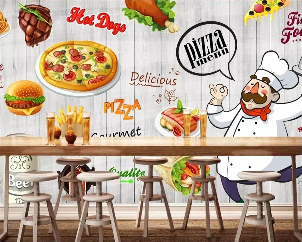 3d обои beibehang ресторан Западная вкусная пицца магазин с мультяшным рисунком ретро