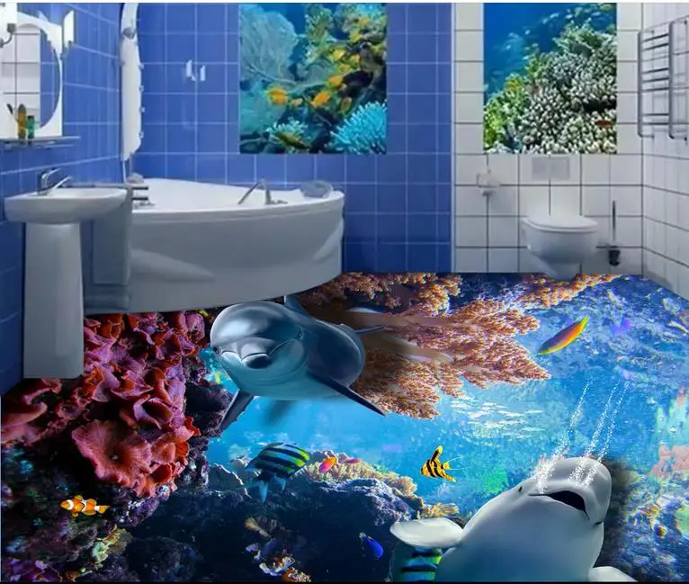 Модные 3d плитки для пола обои дома декор гостиной дельфин тропическая рыба