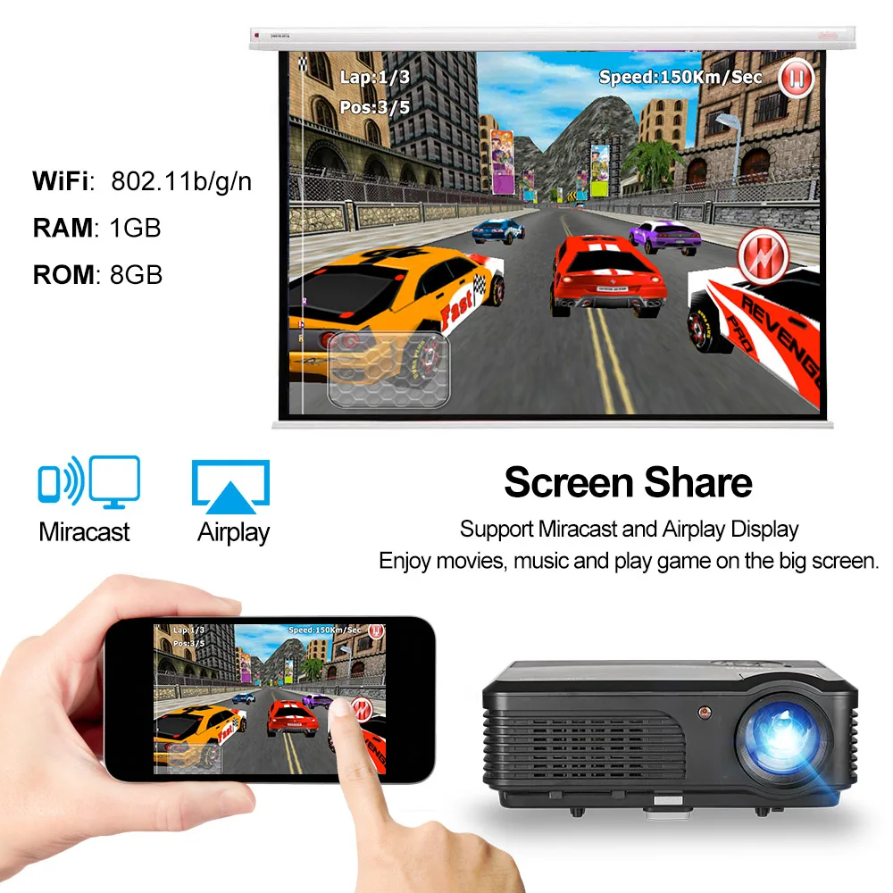 CAIWEI ЖК-светодиодный проектор Android Wi-Fi Домашний кинотеатр 1080 P беспроводные онлайн