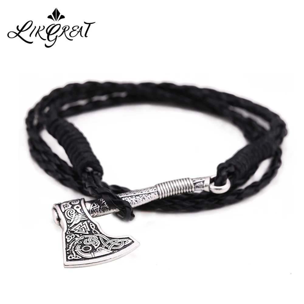 LIKGREAT Wicca топор кожаный браслет с подвеской в форме для мужчин Valknut ирландское Celtics