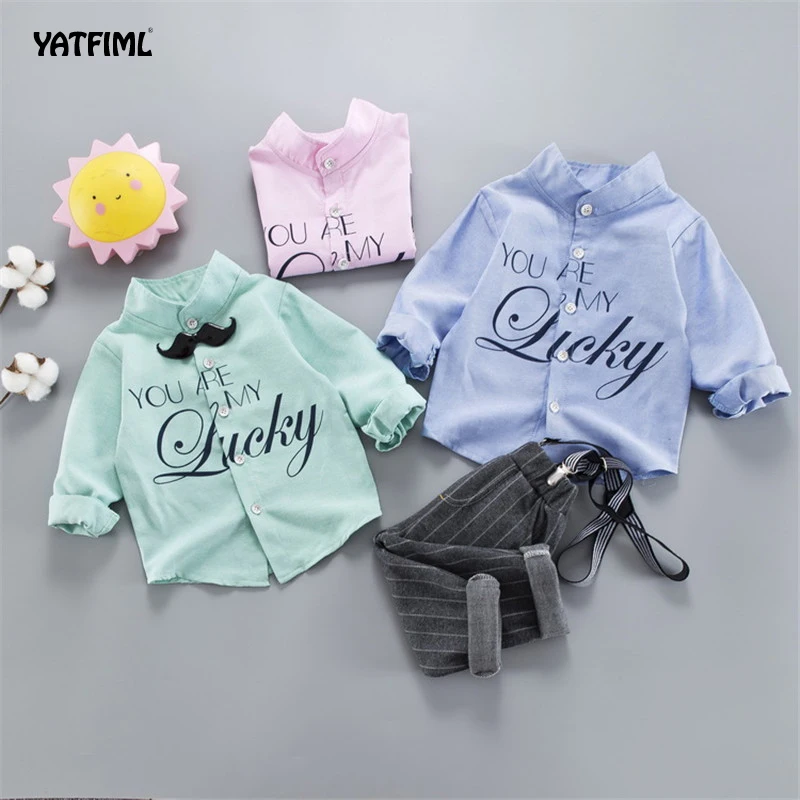 

YATFIML Spring Kids Suits Blazers Baby Boys Shirt Overalls Coat Tie Suit Boys Formal Wedding Wear Cotton Children Clothing